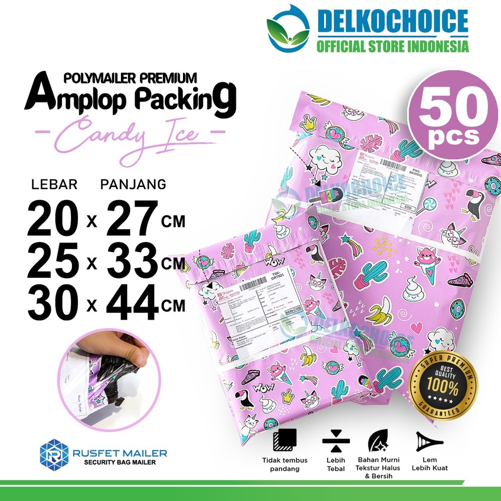 

ul Ready stock Polymailer Motif CANDY ICE Amplop Plastik Packing Olshop RUSFET PREMIUM PACK M72