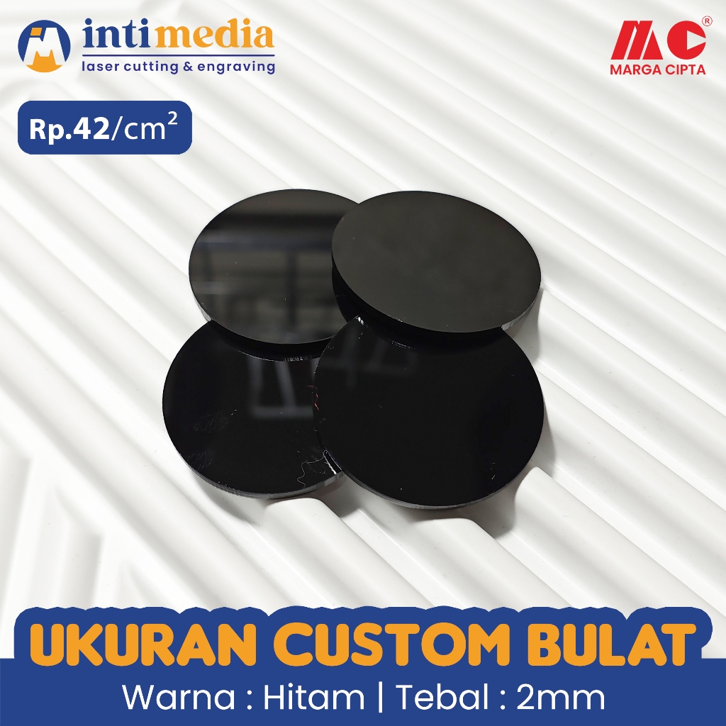 

Bahan Akrilik 2mm HITAM Ukuran Custom Bulat