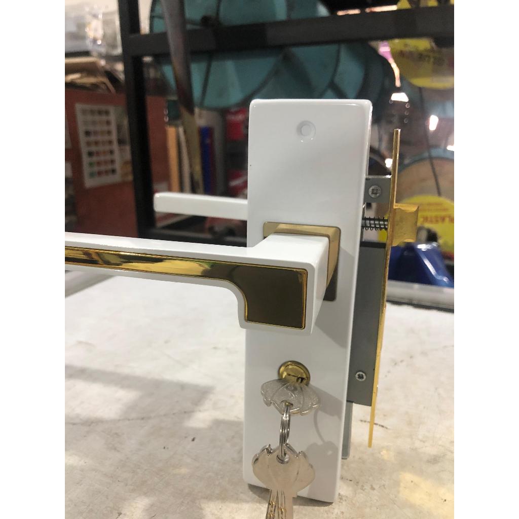 Handle Set Kunci Pintu Putih Ring Gold