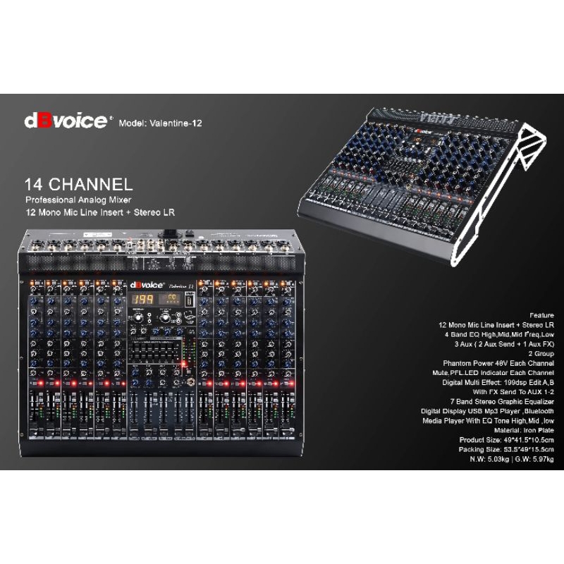 MIXER DBVOICE VALENTINE12 14 CHANNEL EFEK DIGITAL