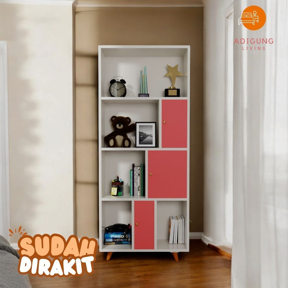 Lemari Hias Buku Aesthetic - Lemari Hias Ruang Tamu Dengan 5 Stroage Minimalis