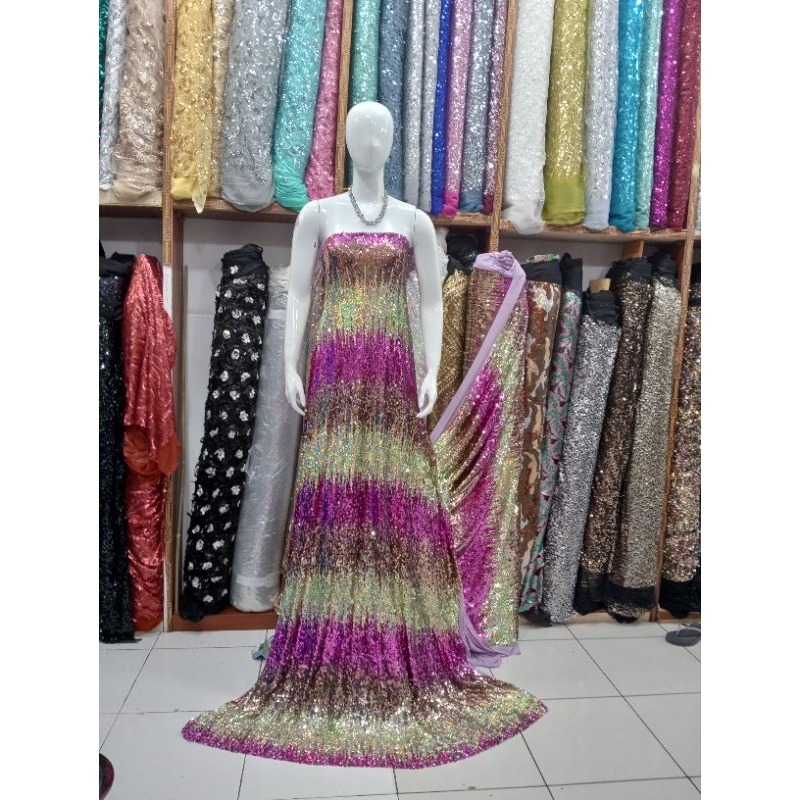 BAHAN KAIN TILE SQUIN GRADASI PELANGI WARNA WARNI
