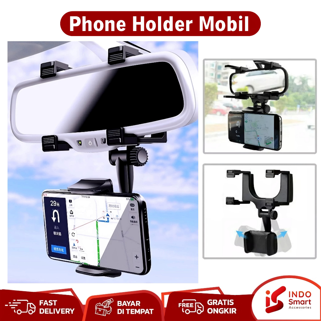 Car Holder Spion Mobil / Holder Mobil Jepit / Phone Holder Mobil / Holder HP Kaca Spion Mobil GPS