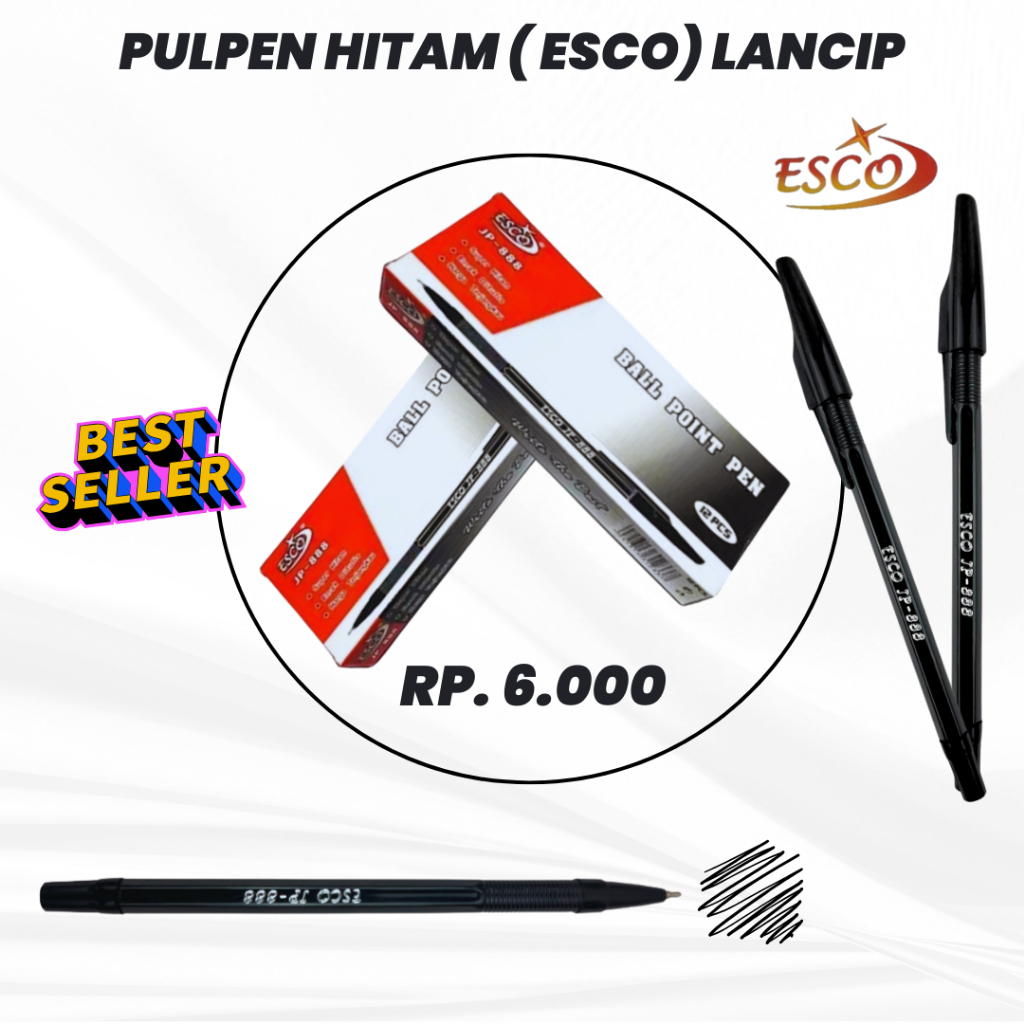 

(Isi 12 Pcs ) Pulpen Tinta Hitam Lancip / Pulpen Sekolah Murah / ESCO Bolpoin / Pulpen / Ballpen / Ballpoint 0.7 mm JP-888-H