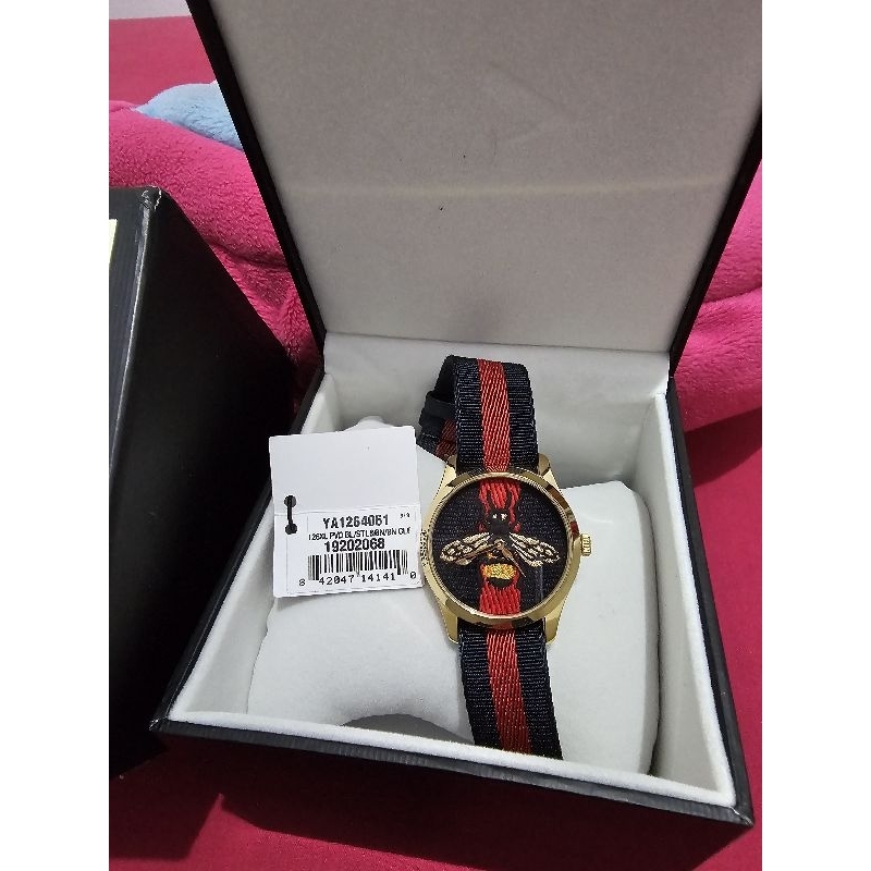 Jam tangan gucci lebah G-timeless Blue and Red Web Bee