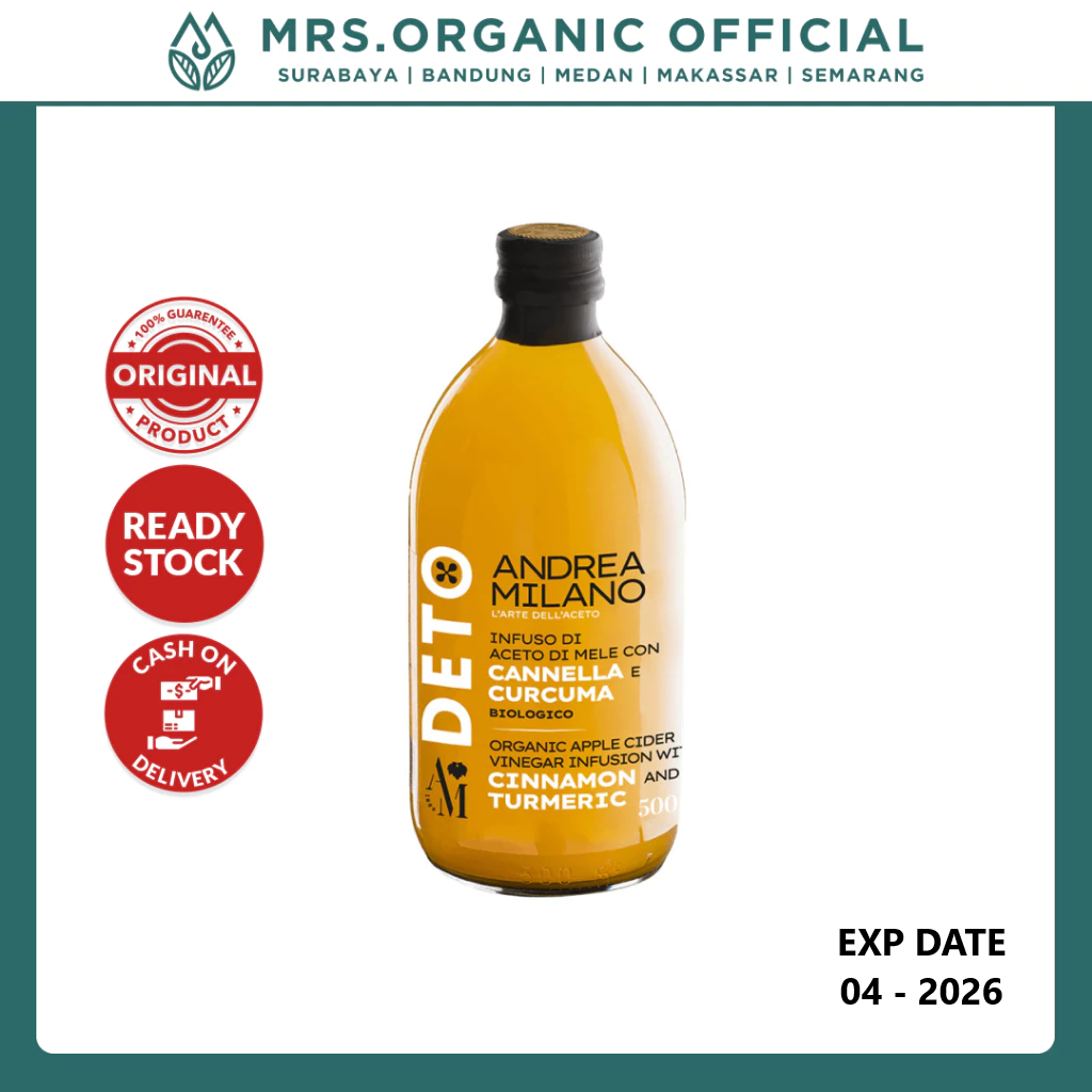 

Cuka Apel Andrea Milano Organic Infusion Apple Cider Vinegar With Cinnamon & Turmeric 500 Ml