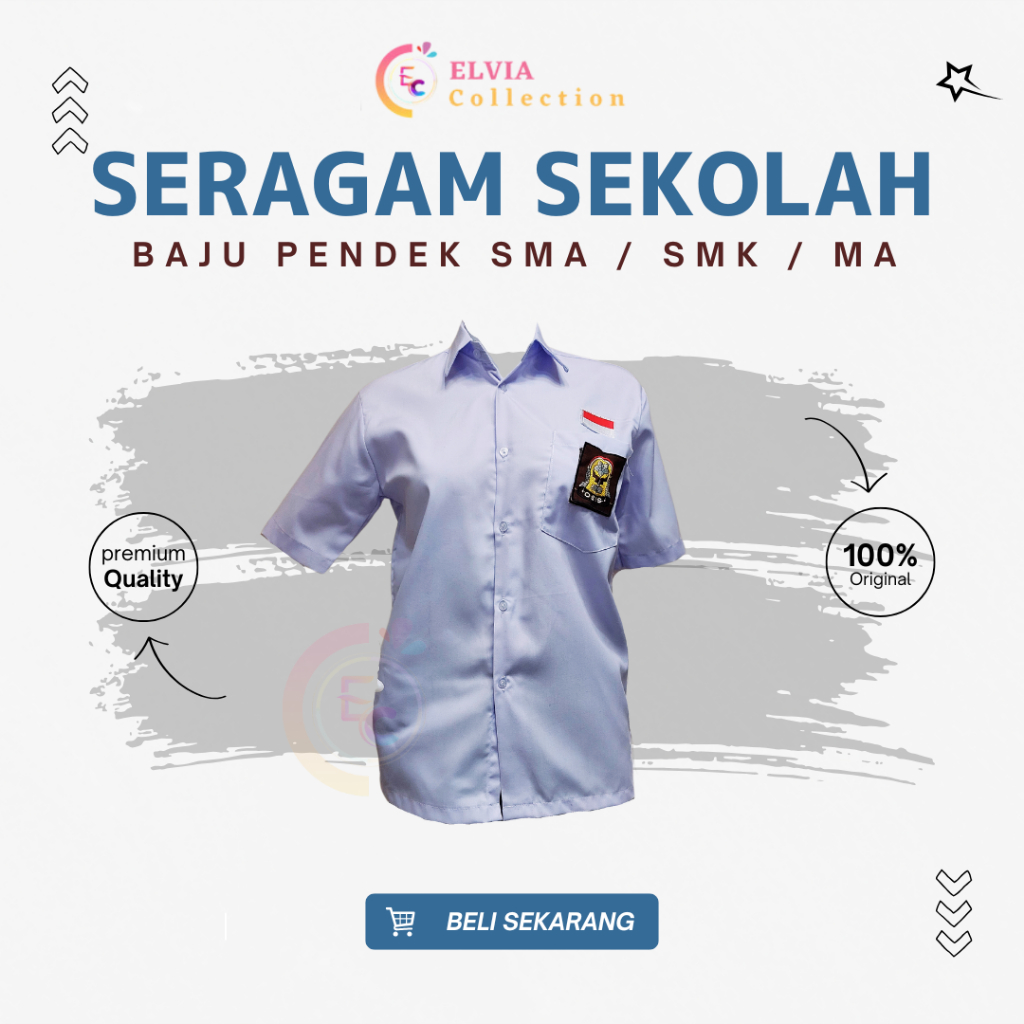 Elvia - Baju Seragam Sekolah SMA Pendek Putra - Baju Putih OSIS Pendek SMA SMK MA Cowok