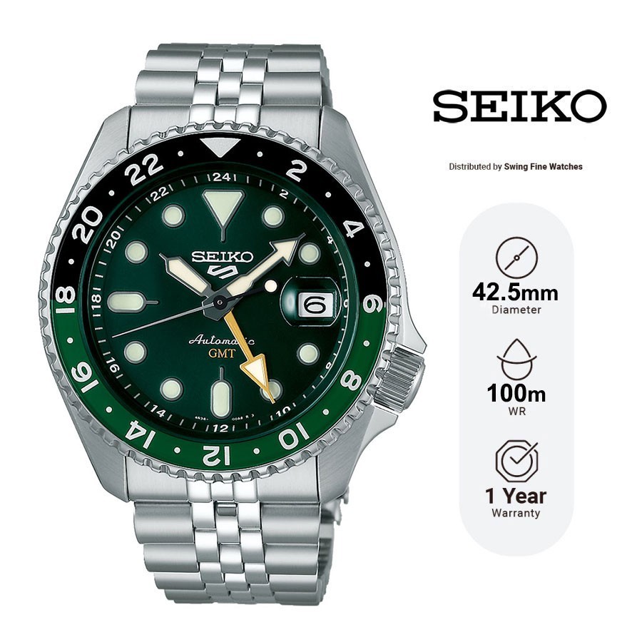 Jam Tangan Pria Seiko 5 Sports SSK035 SSK035K1 Sports Style Automatic GMT Green Dial Original Japan 
