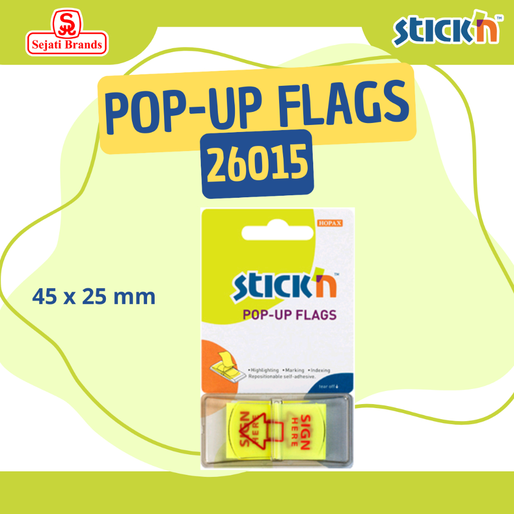 

Stick'n Pop-Up Flags 26015 - Memo tempel sticky note transparan sign here yellow Tanda tangan