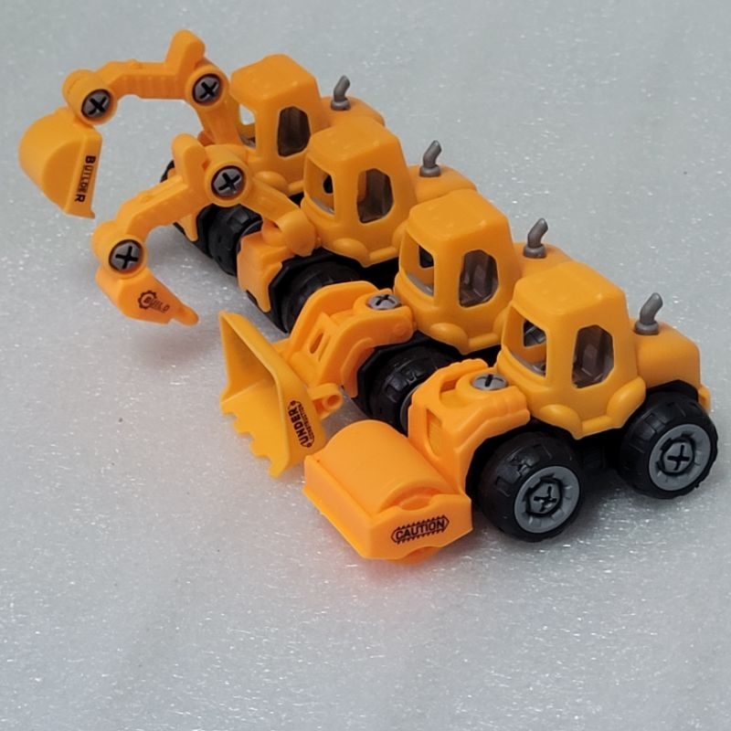 4pc DIY Mini Construction Truck Kuning Miniatur Mobil Truk Konstruksi Topper Hiasan Dekorasi Kue Ult