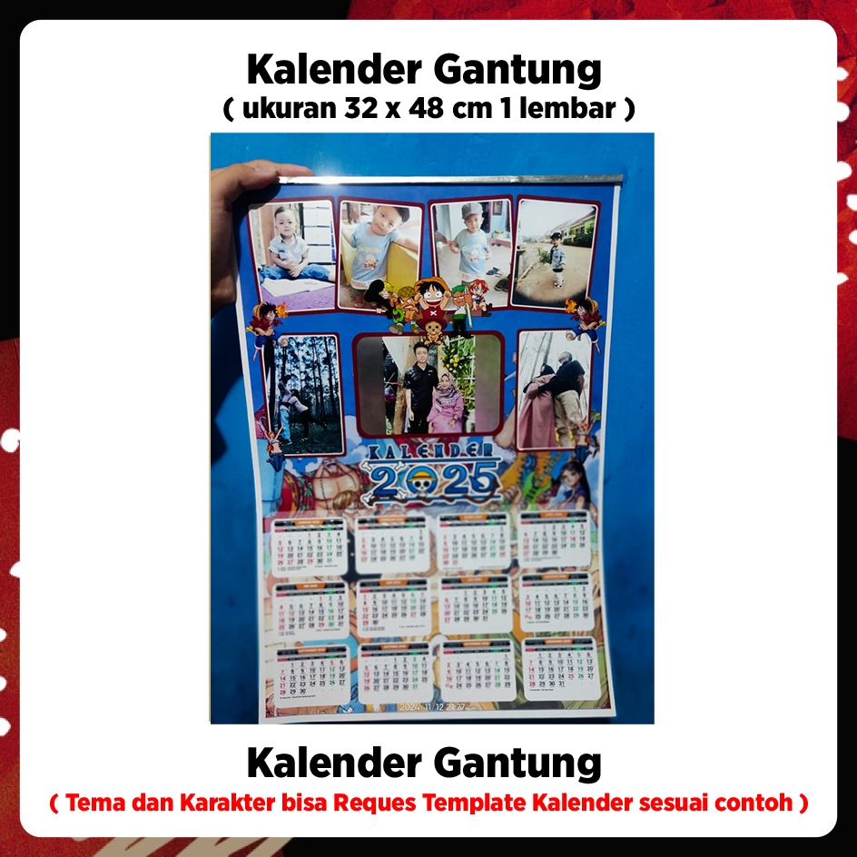 

KALENDER 2025 KARAKTER ONE PIECE/ NARUTO/JUJUTSU KAISEN /COSTUM