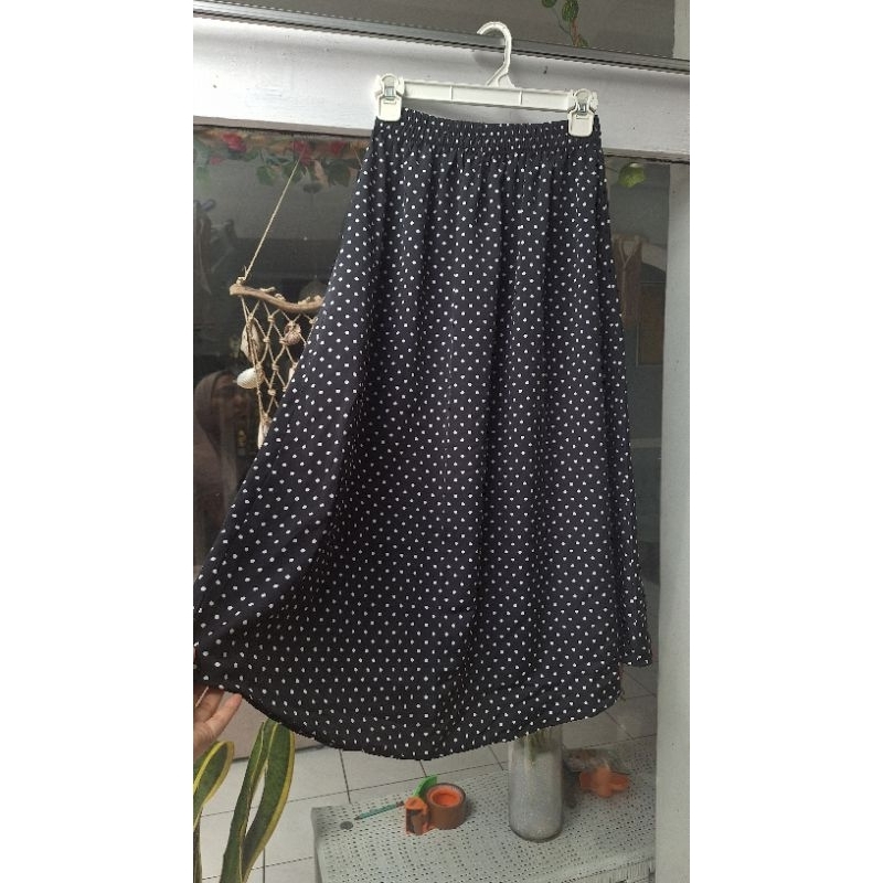 Rok Hitam Panjang Polkadot Hitam Putih Rok Vintage