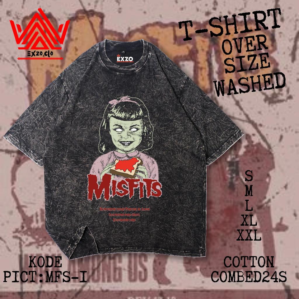 EXZO kaos MISFITS WASHED OVERSIZE |COTTON COMBED24S| BAJU BERMOTIF WASHED SANDWASH STONEWASH T-SHIRT