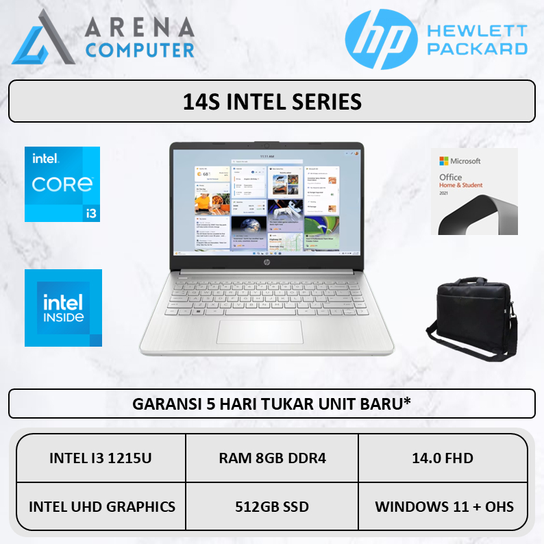 HP 14s Intel i3 1215 8GB 512GB FHD W11 OHS