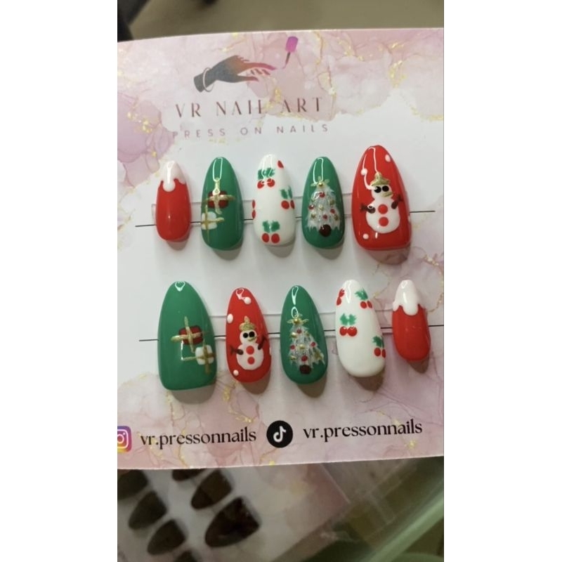 Christmas nails / kuku palsu natal / cat eye mix / fake nails hand made / press on nails premium / k