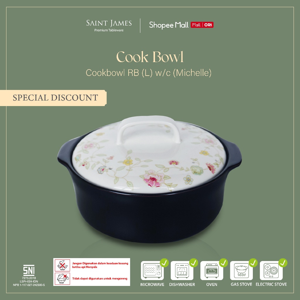 Saint James Cook Bowl RB M With Cover (Michelle)