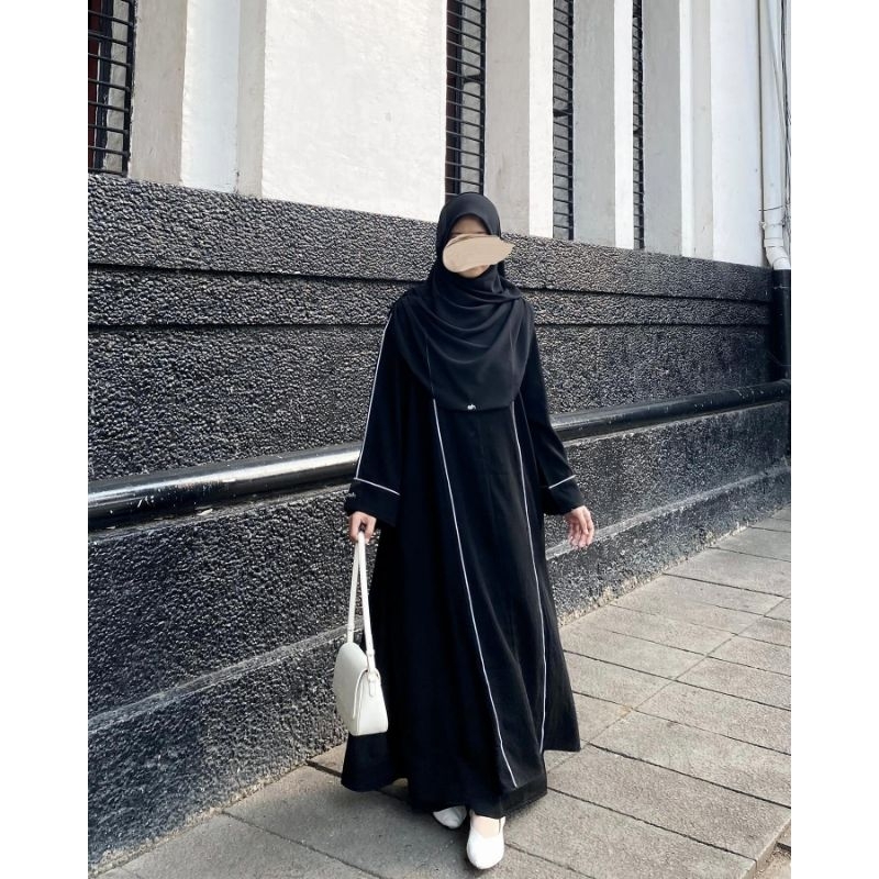 Abaya Wanita hitam variasi plet putih elegant maksi dress basic arabian kombi gamis turkey jubah hit
