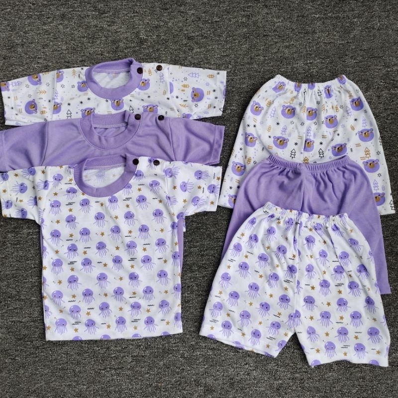 3 set setelan bayi Newborn 0-12 bulan seri lilac pendek