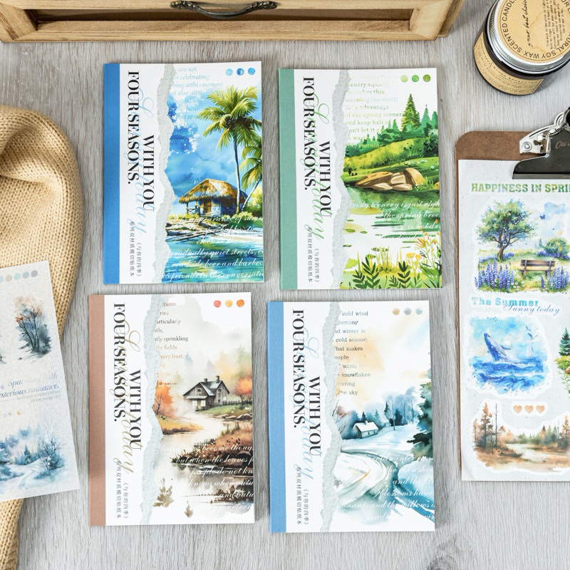 

(6BC) sticker book washi + pet transparan musim winter autumn spring summer pohon beach tree sunset