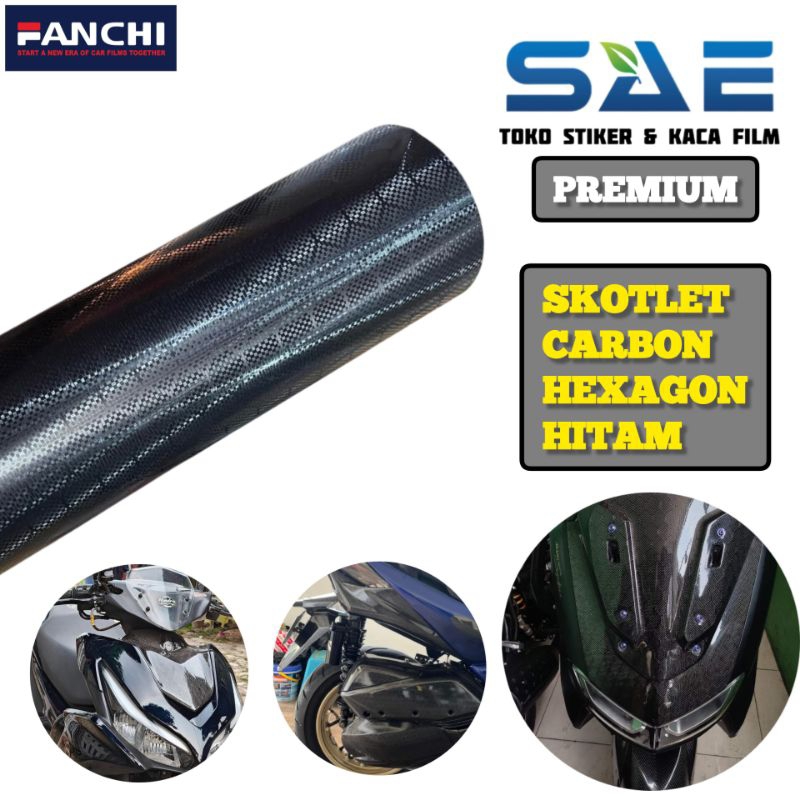 Sticker Skotlet Carbon Karbon Hexagonal Hexagon Hitam Doff
