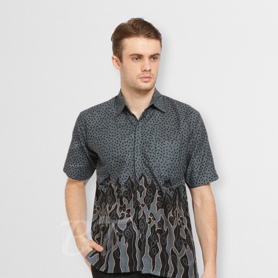 BATIK TRUSMI Baju Batik Hem Pria Kemeja Pria Lengan Pendek Batik Mega Mendung Kombinasi Beras Tumpah