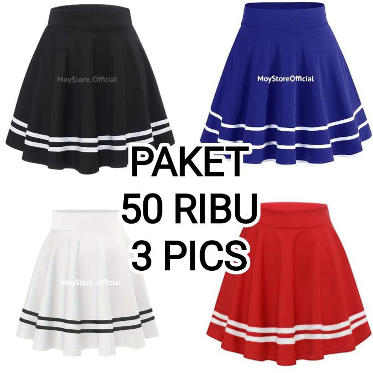 Rok Pendek Wanita List Putih Hitam Terbaru Rok Mini Wanita Olahraga Gym Zumba Senam