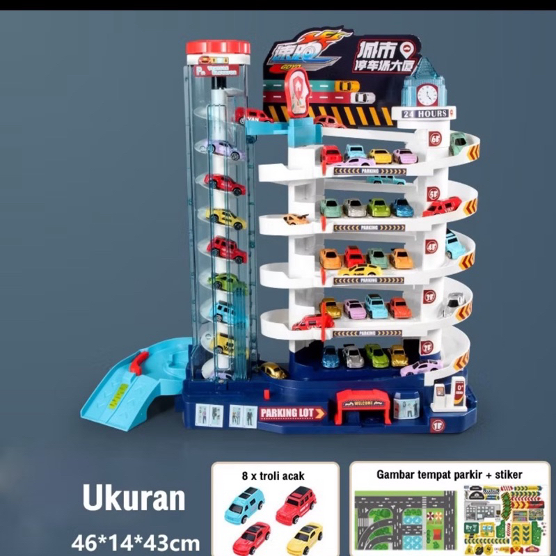 mainan mobil mini simulasi gedung parkir lift