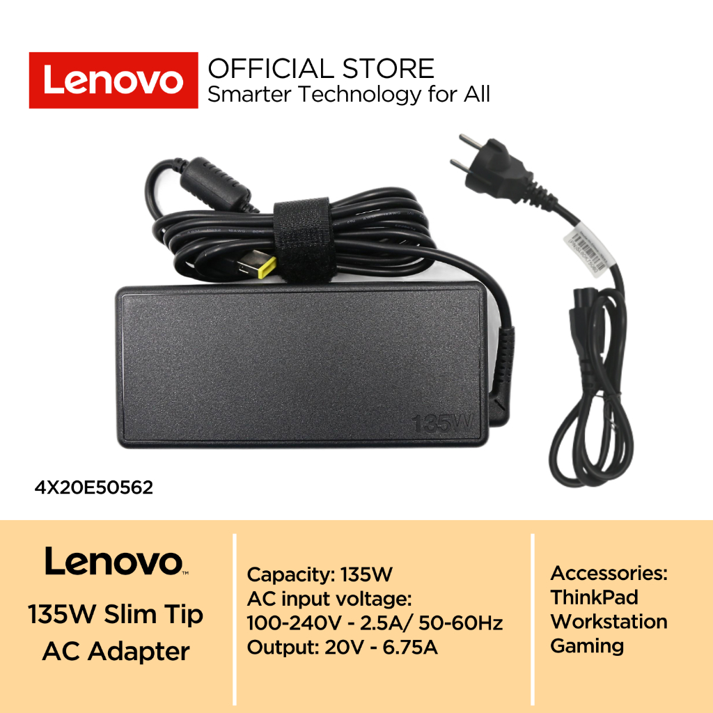 Lenovo ThinkPad AC Adapter 135W Slim Tip 3Pin Output 20V 6.75A Black 4X20E50562
