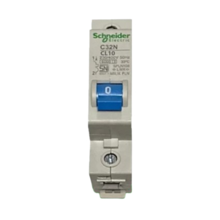 MCB SCHNEIDER 10 AMPERE 10A CL10 C32N BIRU SPLN PLN BENSER 2300W 2300WATT PEMUTUS ARUS KWH LISTRIK M