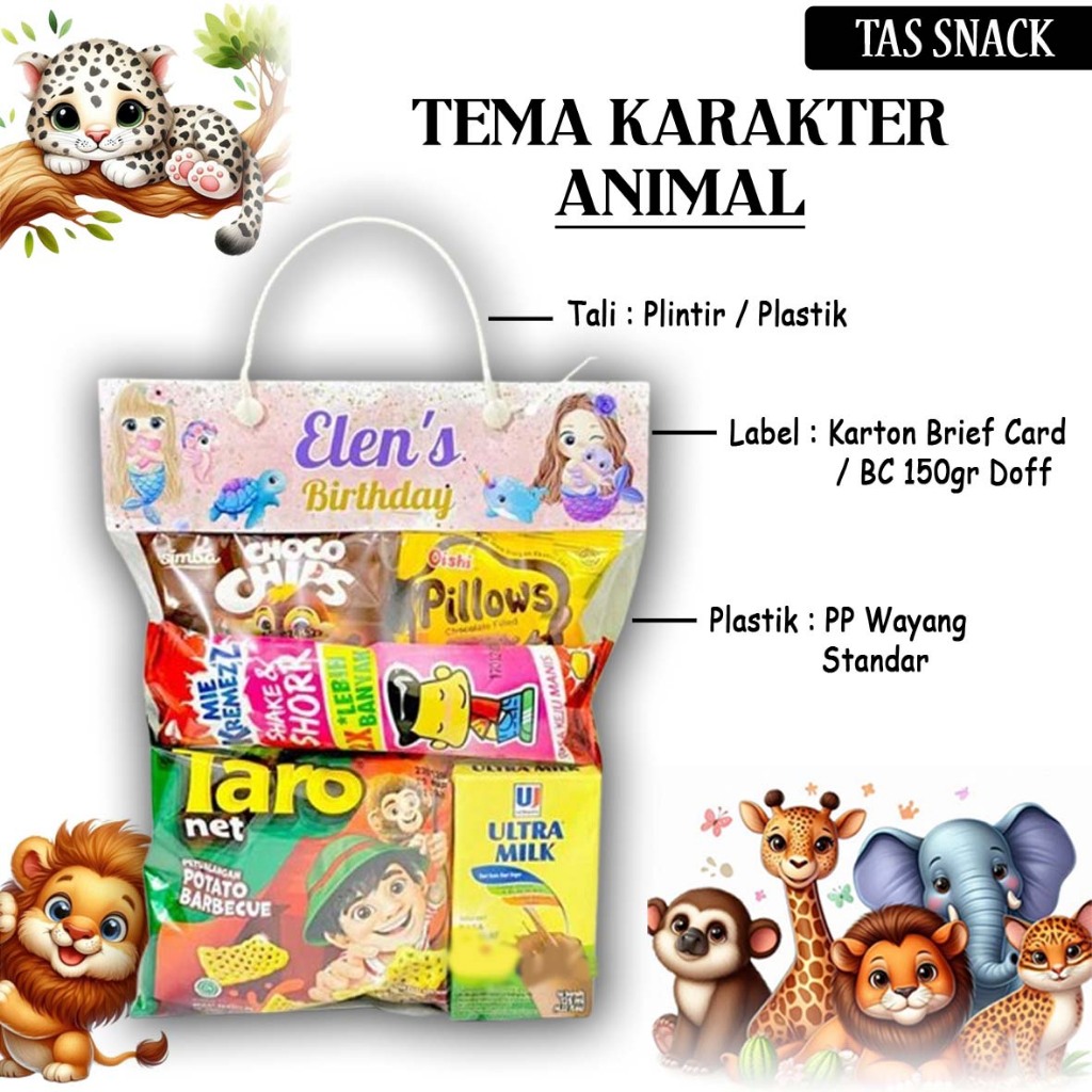 

Tas Snack Tema Karakter Animal 20 x 35 / Tas Jinjing / Tas Snack Ulang Tahun / Tas Pesta / Tas Hadiah / Hampers Mini / Hampers Lebaran / Tas Lebaran / Tas Ramadhan / Tas Kado
