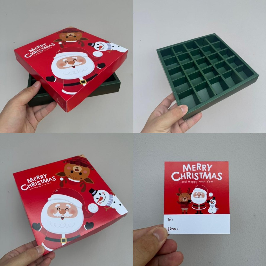 

( 5 Pcs ) Dus Hampers Brownies Mini Natal Box Packaging Nastar Bulat Christmas Hijau Tua Sekat 25