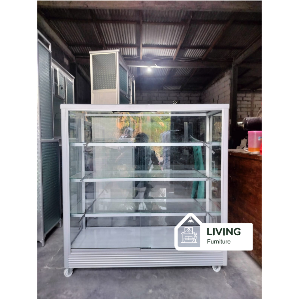 Etalase kaca 1 meter / etalsae kaca alumunium minimalis / etalase kaca pakai roda / etalase toko