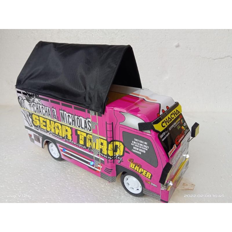 PROMO MINIATUR TRUK OLENG KAYU FULL LAMPU KELAP KELIP RODA DEPAN BISA BELOK KANAN KIRI miniatur truk