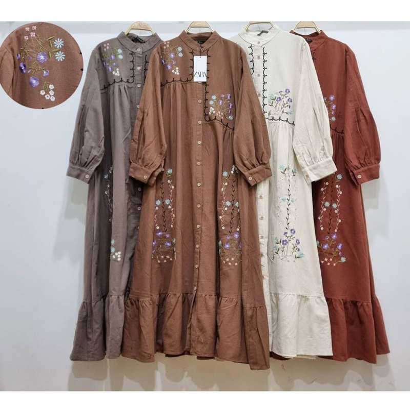 Dress katun linen bordir