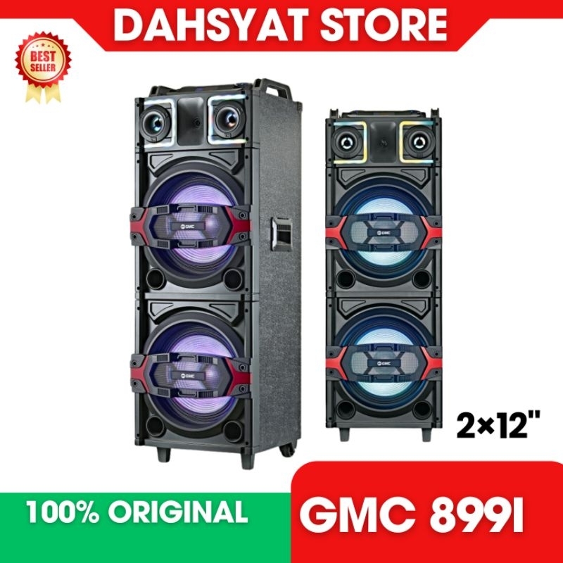Speaker Bluetooth Portable GMC 899I 12 Inci Free 2 Mic Karaoke Wireless Power 400 Watt Fullbass RGB 