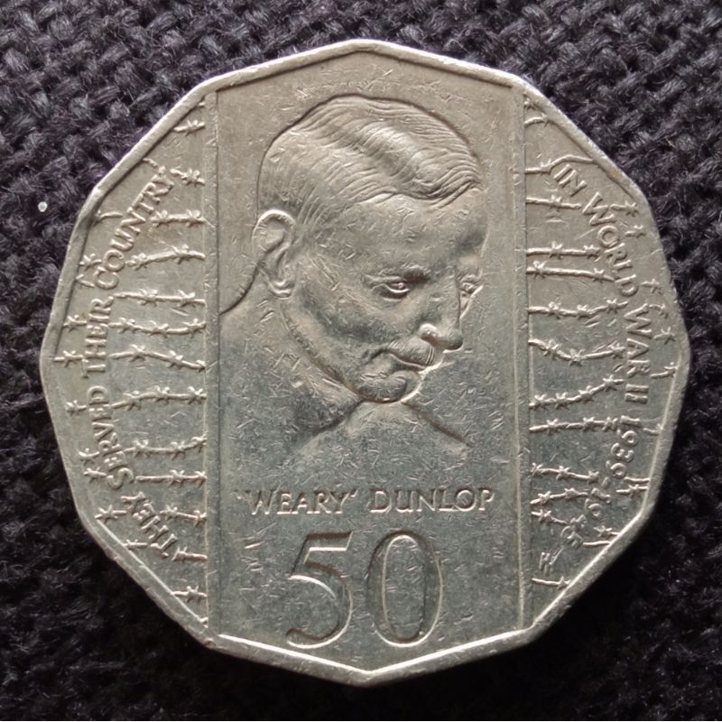 Koin Kuno Australia 50 Cents 1995 Commemorative Sir Edward "Weary" Dunlop