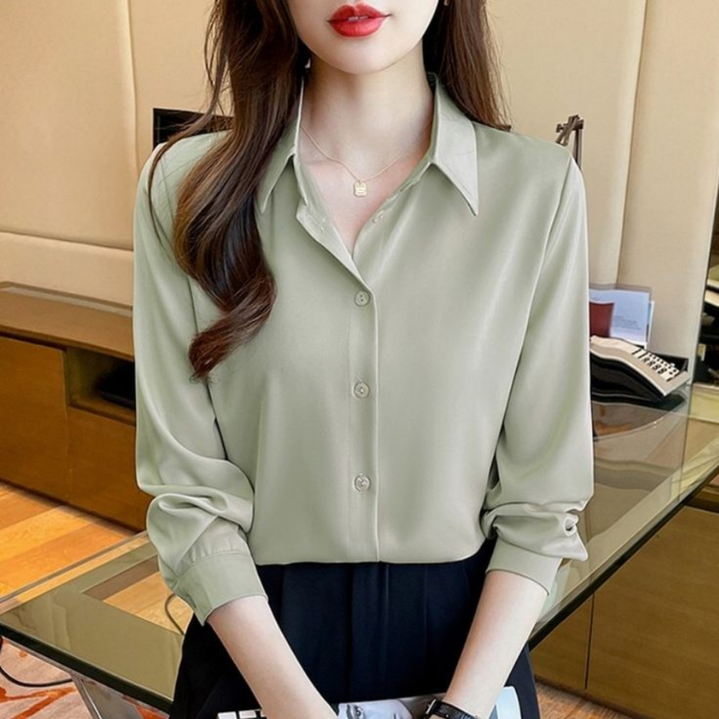 Kemeja Polos Wanita Shakila Twill Korean Style By Azka Collection