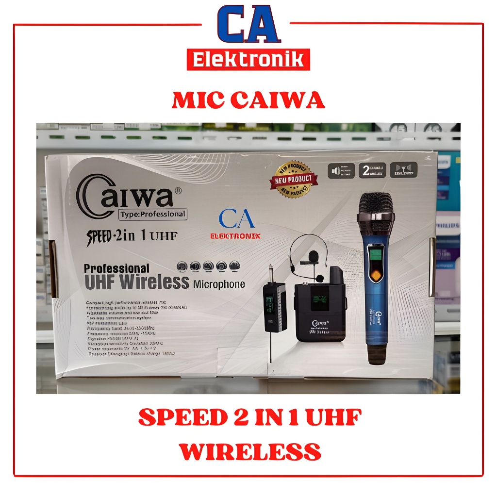 Mic Wireless Aiwa Speed Mikropon 2in 1 UHF kombinasi 1 clip on 1 handle /genggam