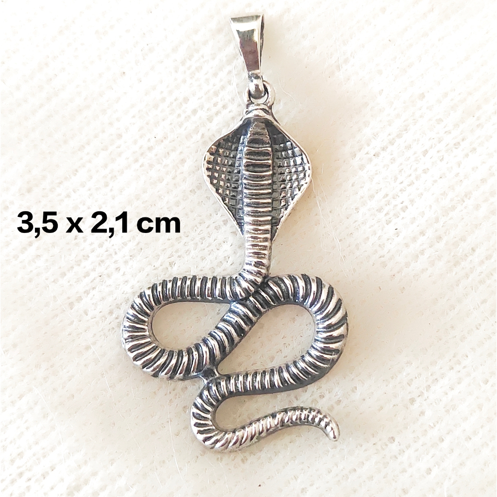 Liontin Pendant Mainan Kalung Motif Ular Snake Cobra Perak Silver Bali Asli 925 Pria Wanita Keren