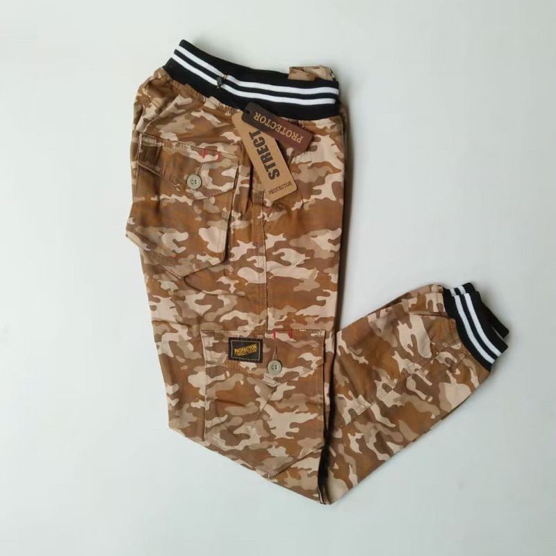 Celana Jogger Cargo Loreng-Loreng Camo Military Army - Pinggang Karet Nyaman Santai Kualitas Premium