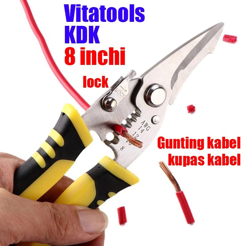 Tang Kupas Potong Kabel KDK 8 Inch Cable Cutter Stripper