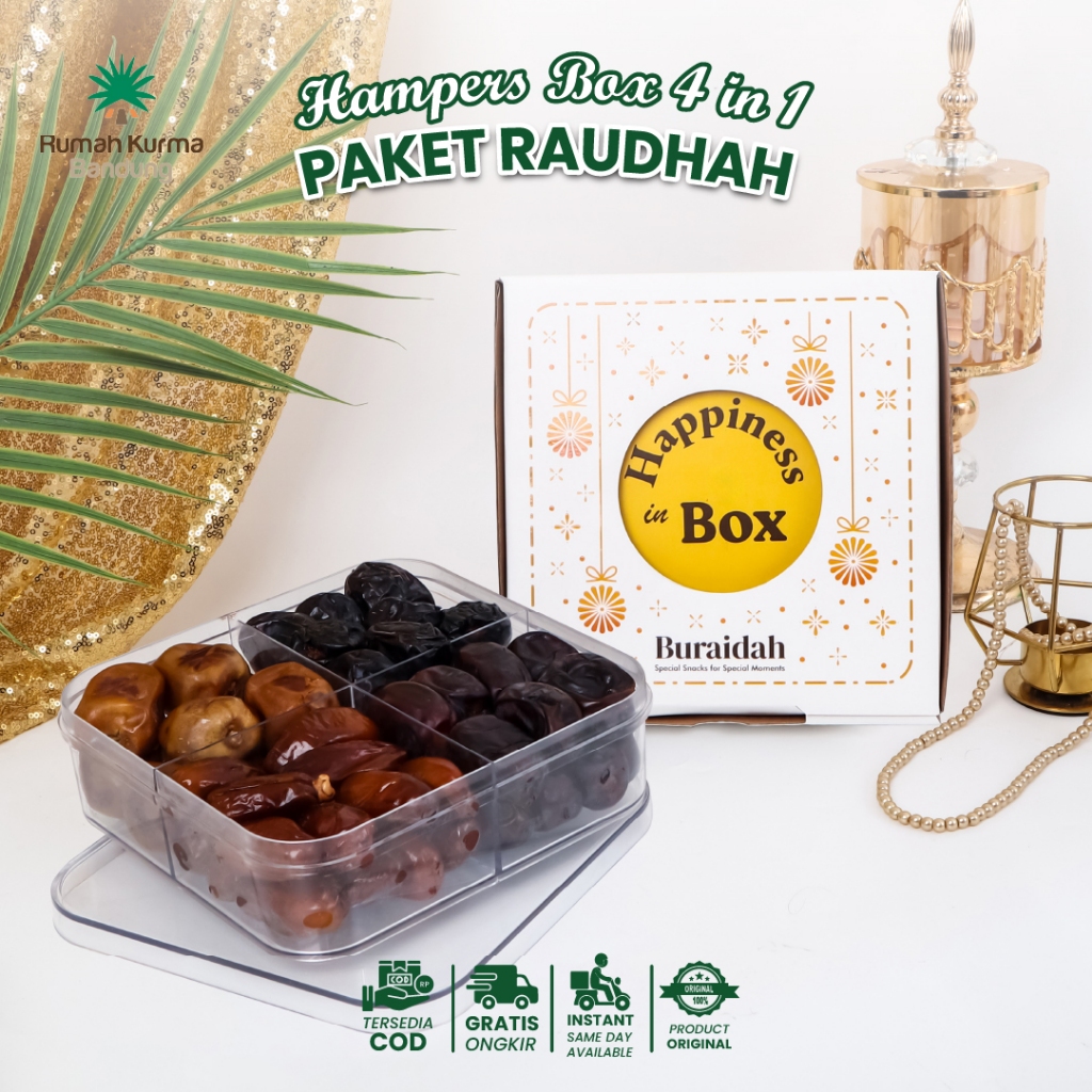 

Hampers Aneka Kurma Box 4 in 1 Sekat Cemilan Sehat Organik (PAKET RAUDHAH)