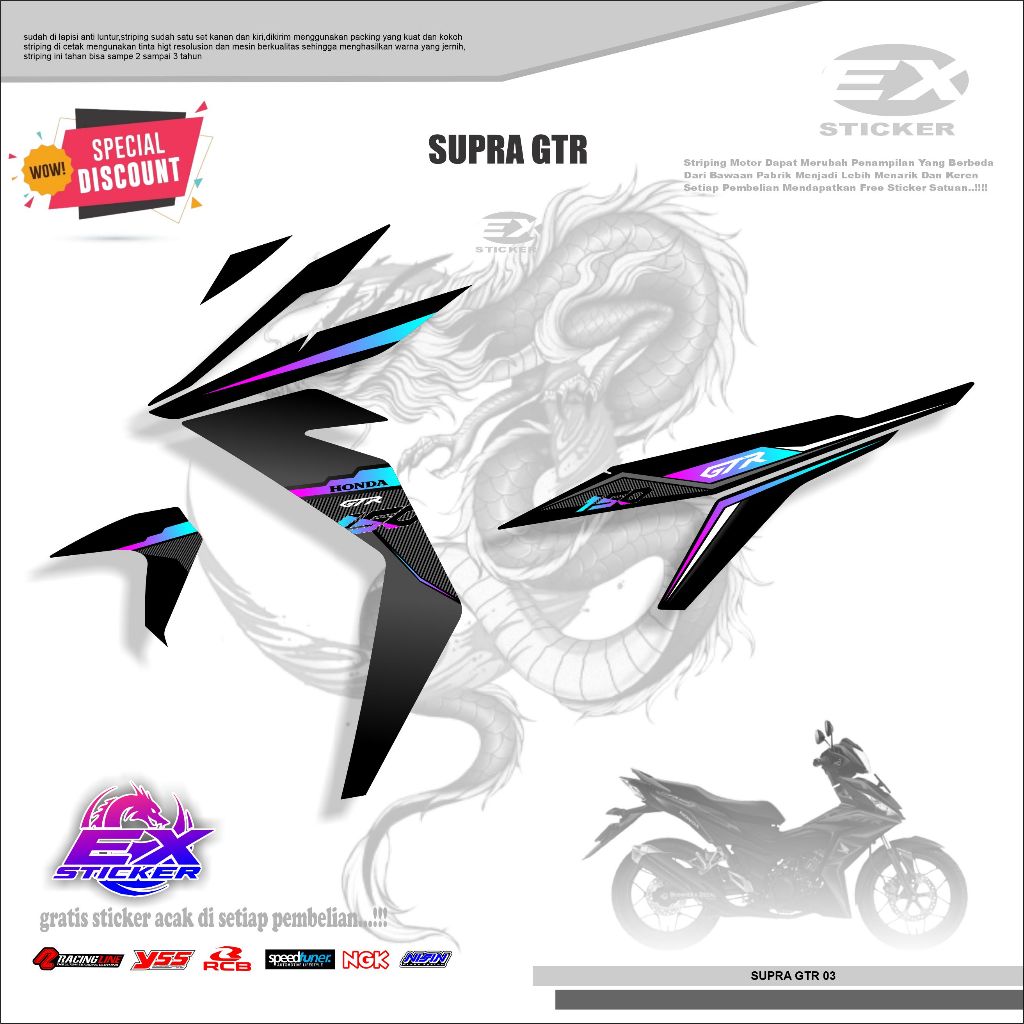 Sticker Supra GTR Striping Motor Striping Honda Supra 150 GTR 150 2019 hitam kode 01