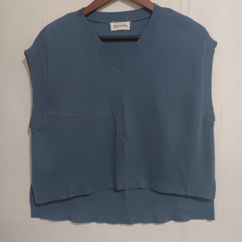 PRELOVED THESTEDDY Knit Vest Rajut Denim Blue Biru
