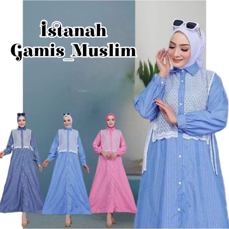 Tunik Nidia Kombinasi Burkat/Tunik dress Wanita Model Burkat Terbaru/Long dress Motif Salur Ful kanc
