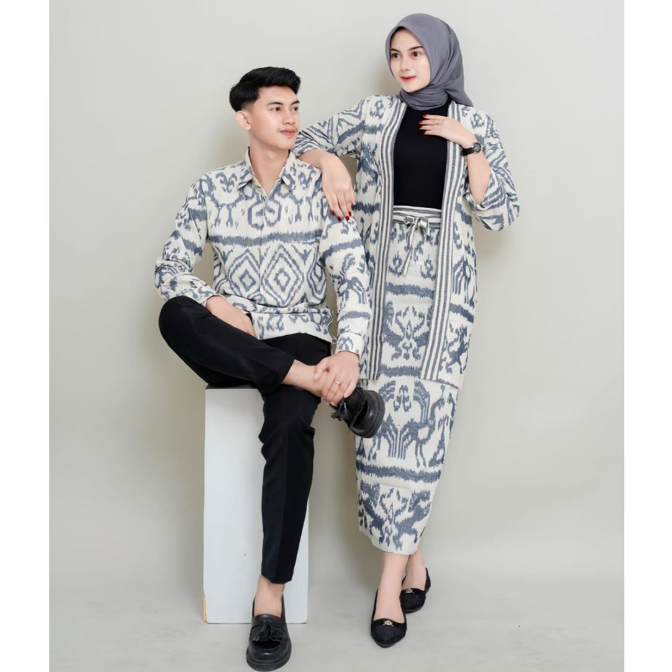 OUTER DAN ROK MADAM WHITE GREY NTT BAJU TENUN COUPLE BAJU KONDANGAN PREWEDDING KEMEJA PRIA CASUAL