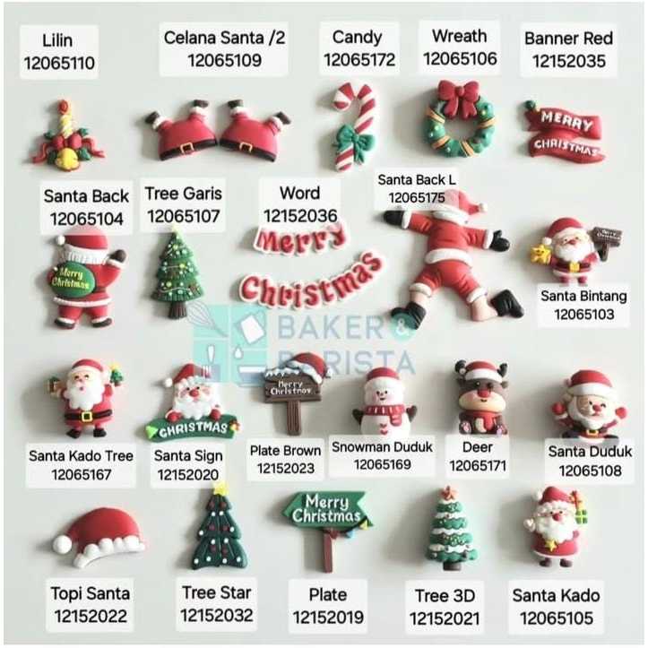 tusukan clay xmas hiasan kue natal xmas cake decoration santa xmas tree
