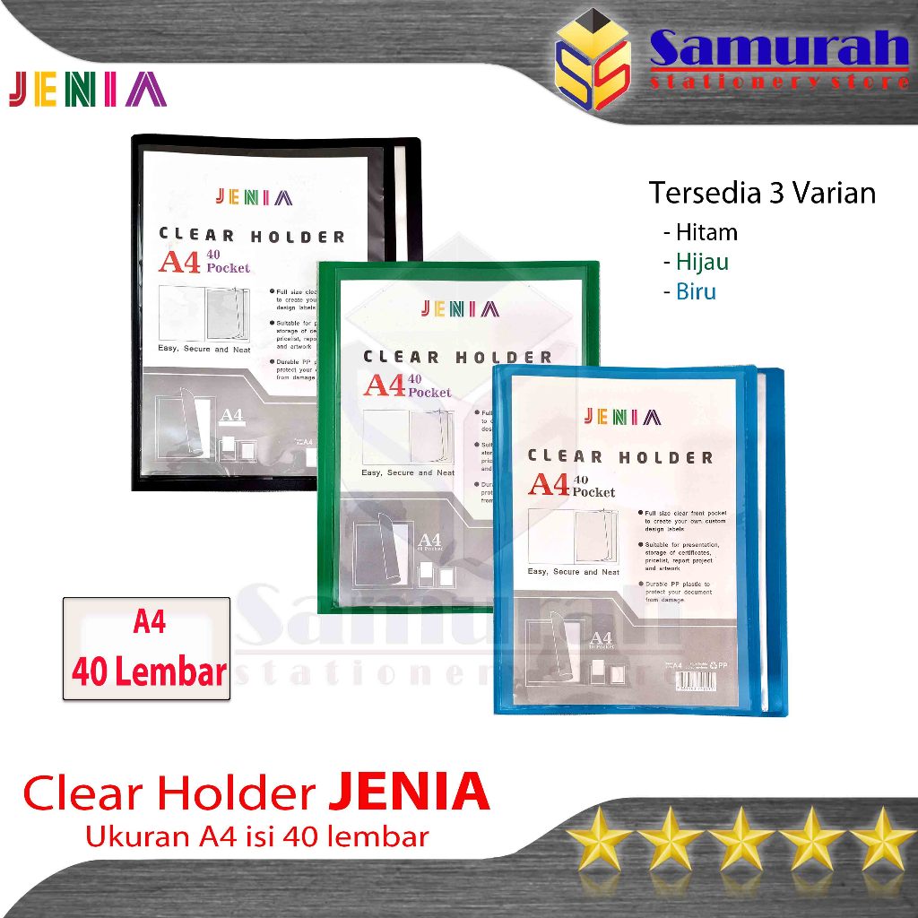 

Map Clear Holder A4 40 Pocket Polos / Album Kertas isi 40 Lembar / Katalog Ijazah - Akte - Surat Berharga