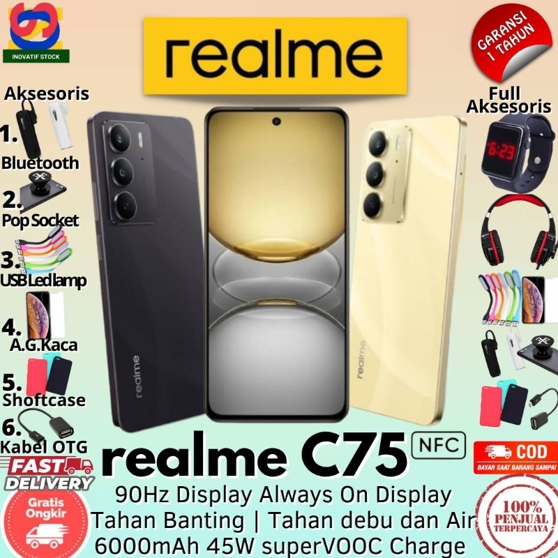 HP BARU REALME C75 NFC 8/256GB - 8/128GB RAM Upto 24GB Tahan Air dan Tahan Banting GARANSI RESMI 100