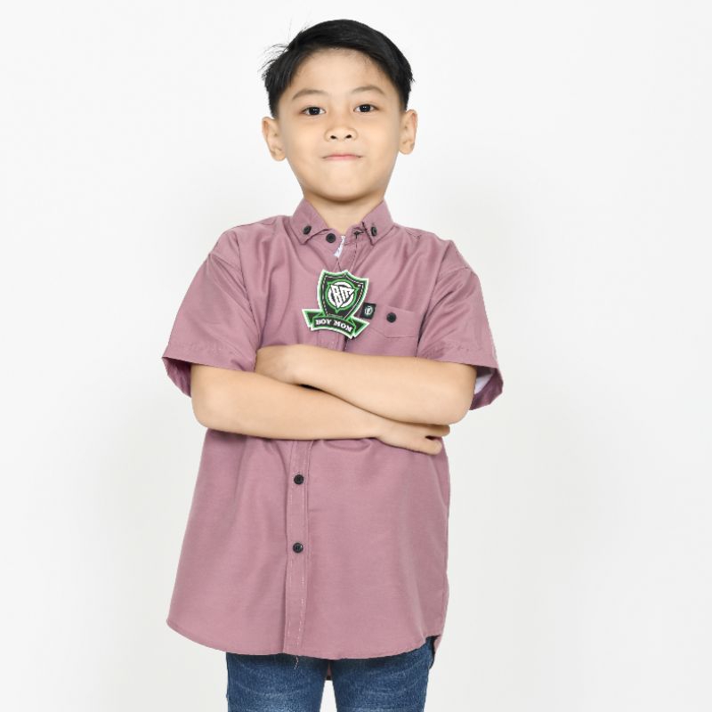 Kemeja polos anak lengan pendek Kemeja anak laki laki Usia 3 - 13 tahun DUSTY UNGU